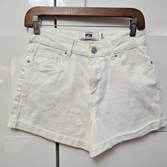 Micro high rise denim shorts with turn up hem in white - Picture 3 of 9